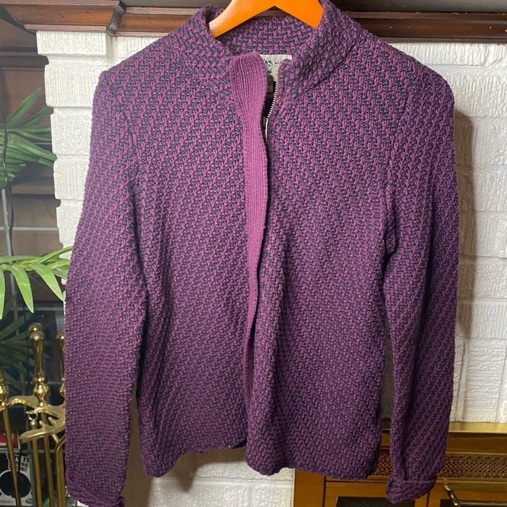 Habitat Clothes To‎ Live In Purple Knit Sweater Zip Front Woven Cardigan Size XS